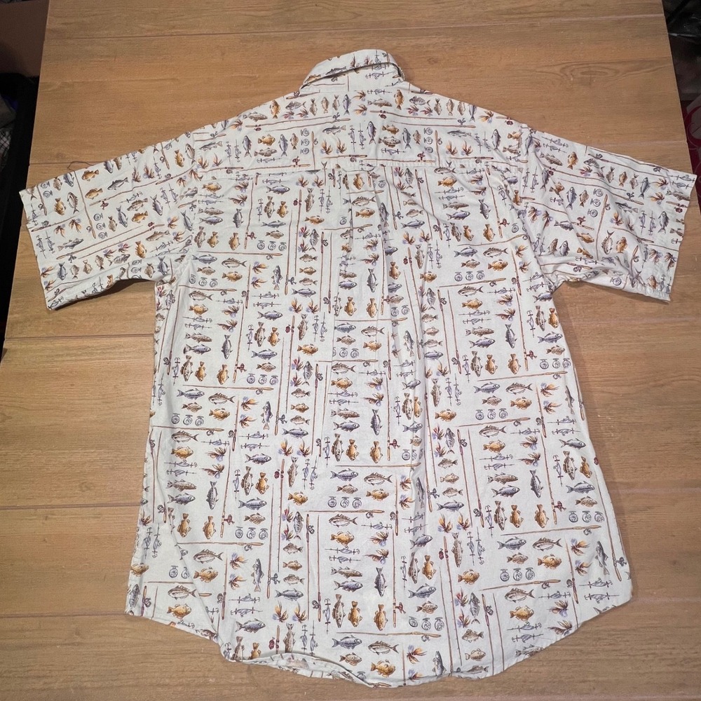 Woolrich Mens Freshwater Fish Print Short Sleeve Button Up Shirt‎ Size L - Picture 2 of 9